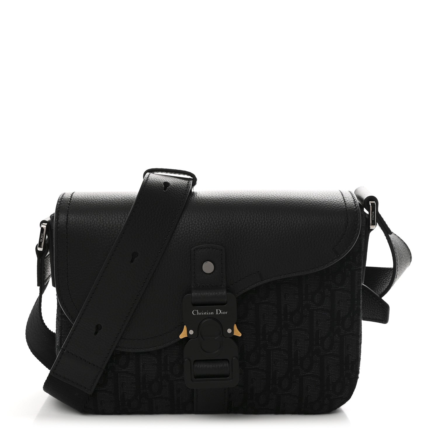 Christian Dior Oblique Jacquard Grained Calfskin Small Saddle Messenger Bag Black 1 of 10