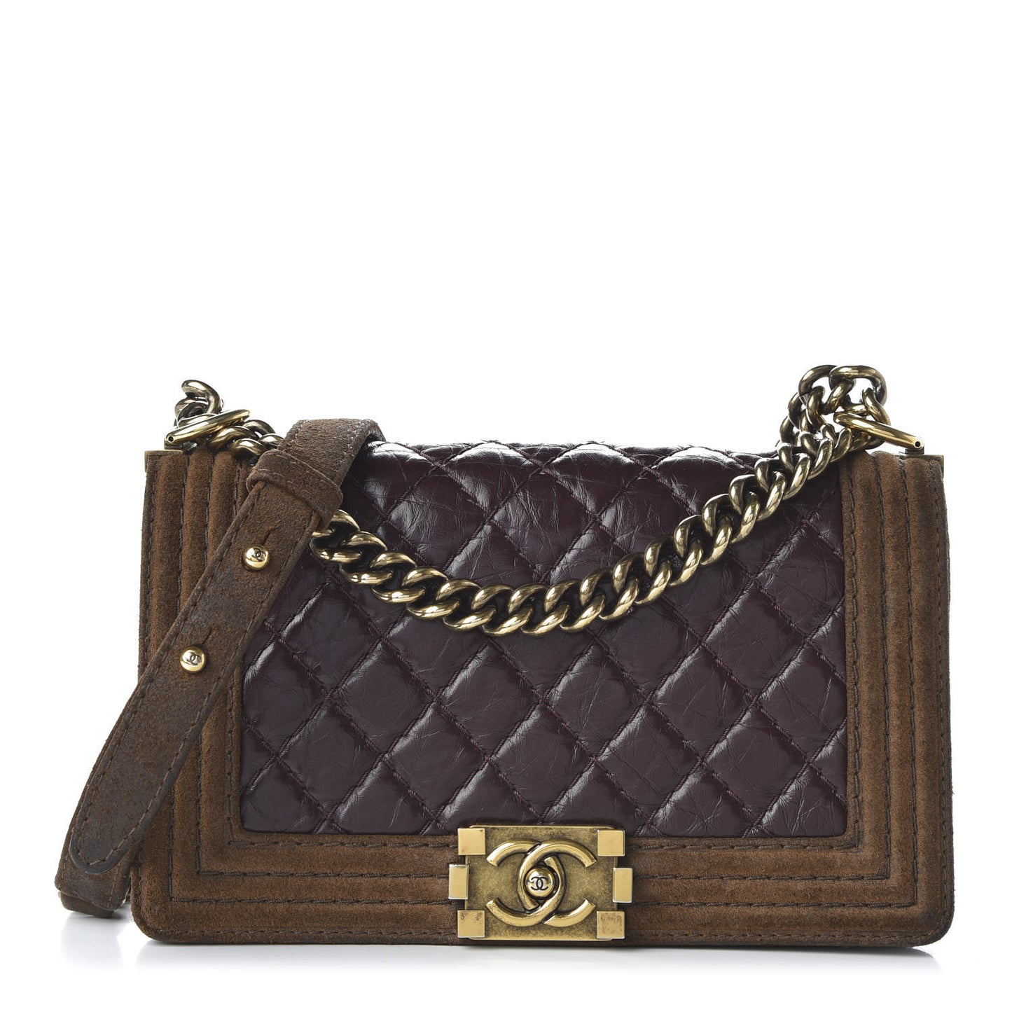 Aged Calfskin Nubuck Quilted Medium Boy Flap Burgundy