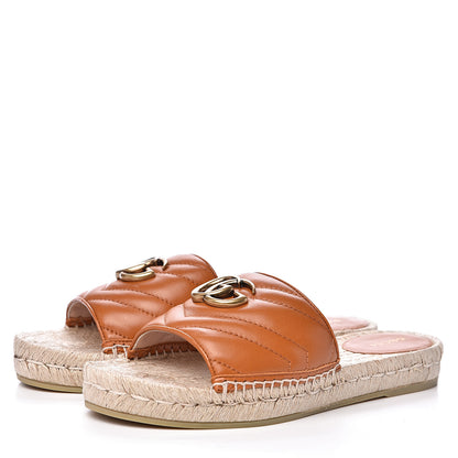 Gucci Nappa Matelasse GG Marmont Espadrille Slide Sandals 37.5 Cognac 3 of 9