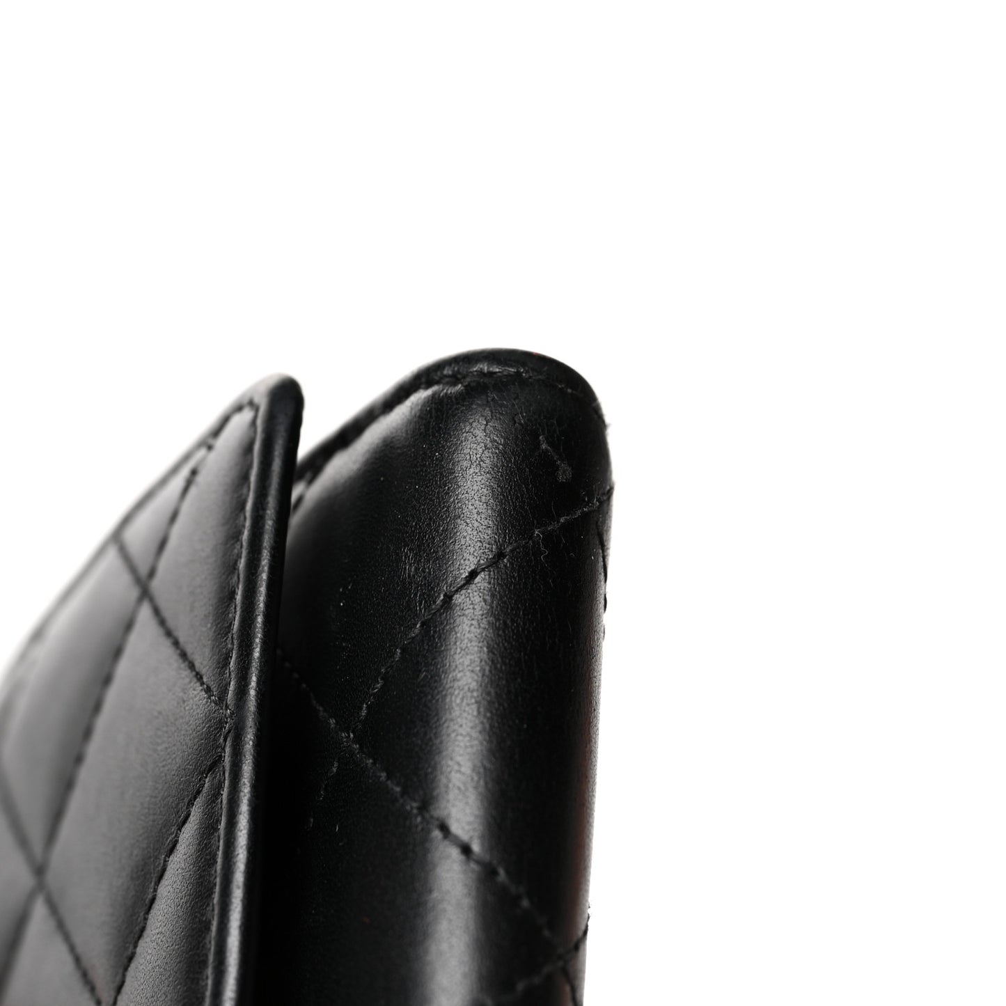 Calfskin Quilted Cambon Gusset Flap Wallet Black
