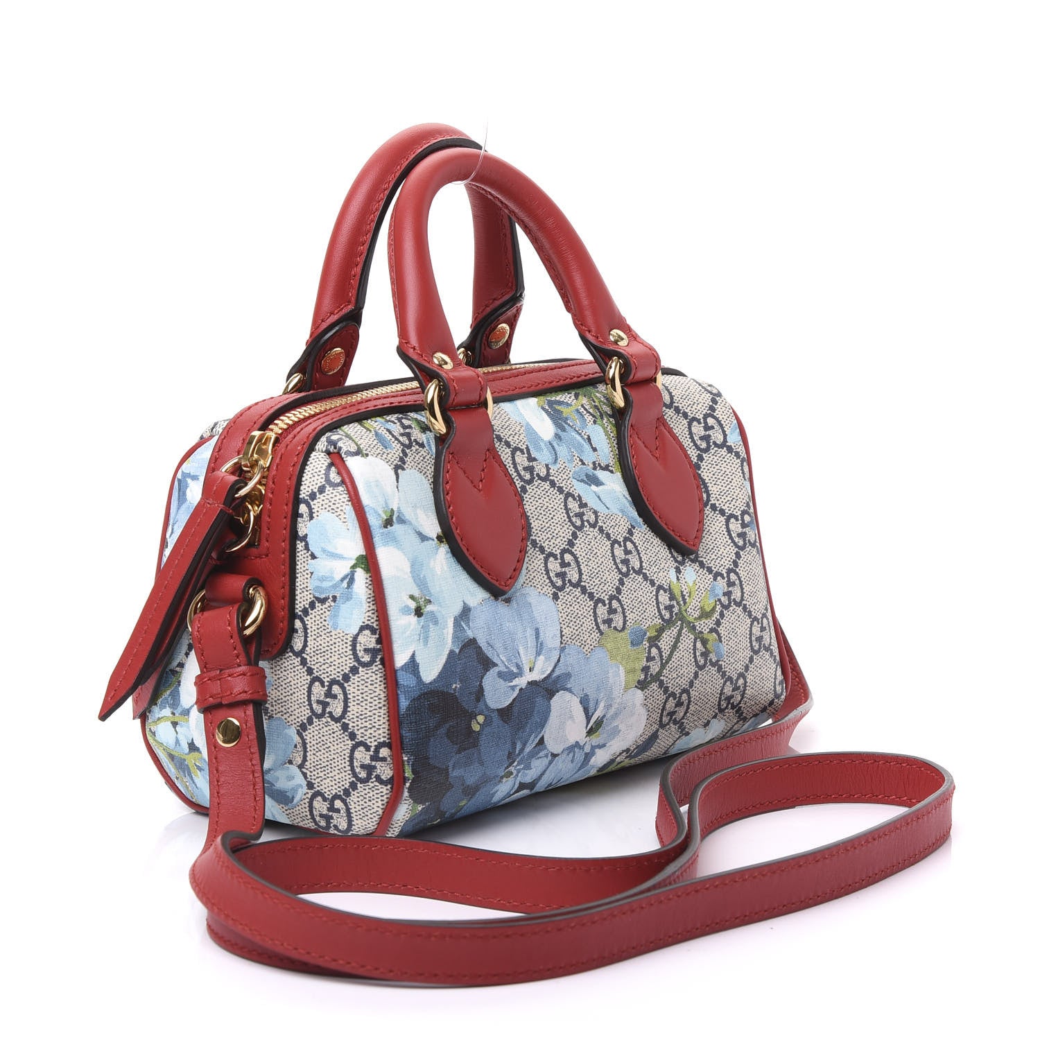 Gucci GG Supreme Monogram Blooms Mini Boston Navy Blue Hibiscus 2 of 12