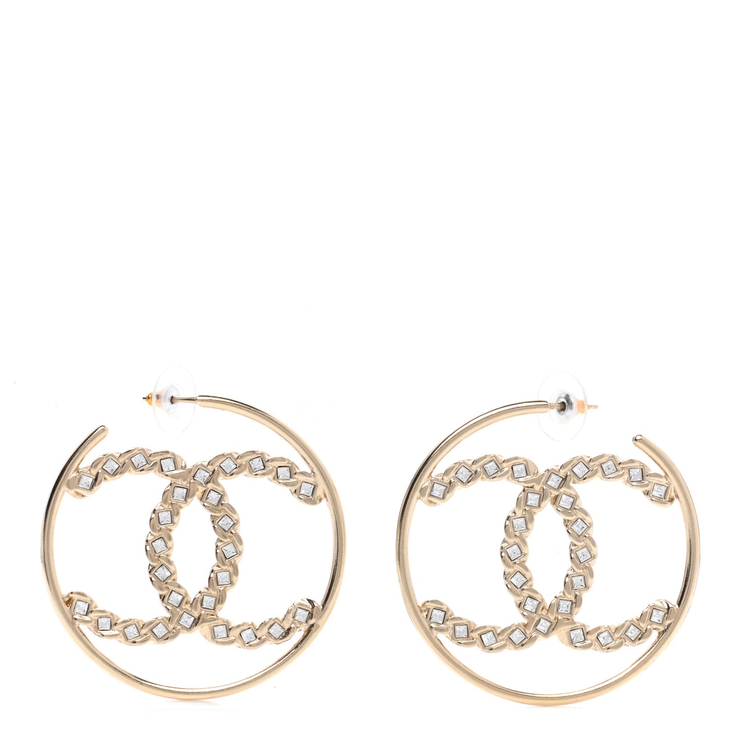 Crystal Chain Chanel Strass CC Drop Earrings Gold