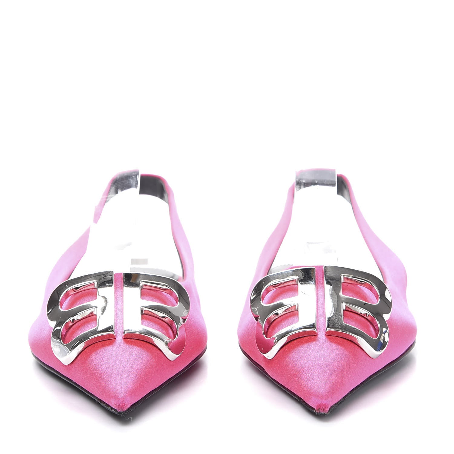 Balenciaga Satin BB Knife Pointy Toe Slingback Flats 37 Neon Pink 2 of 8