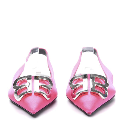 Balenciaga Satin BB Knife Pointy Toe Slingback Flats 37 Neon Pink 2 of 8