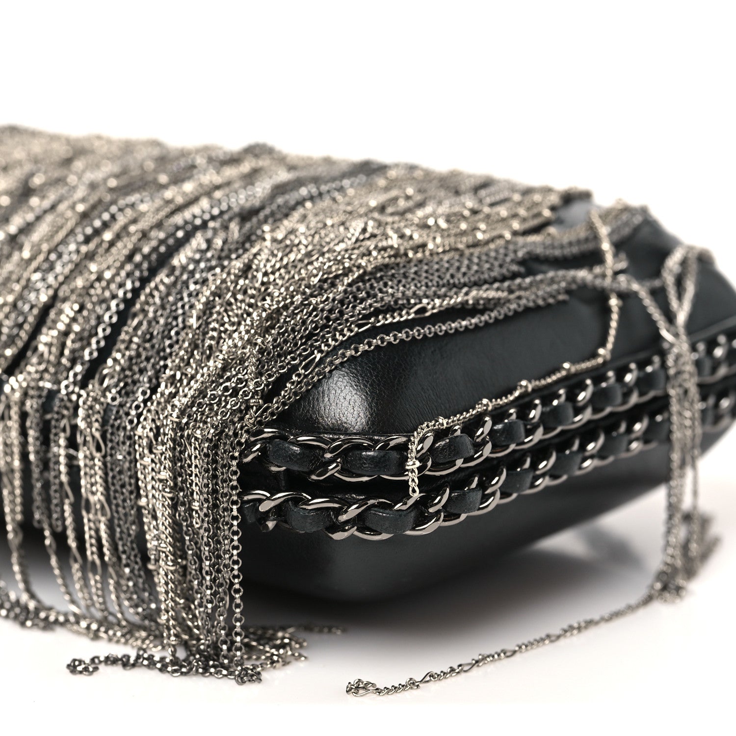 Chanel Lambskin Chain Fringe Clutch With Chain Black 1853138