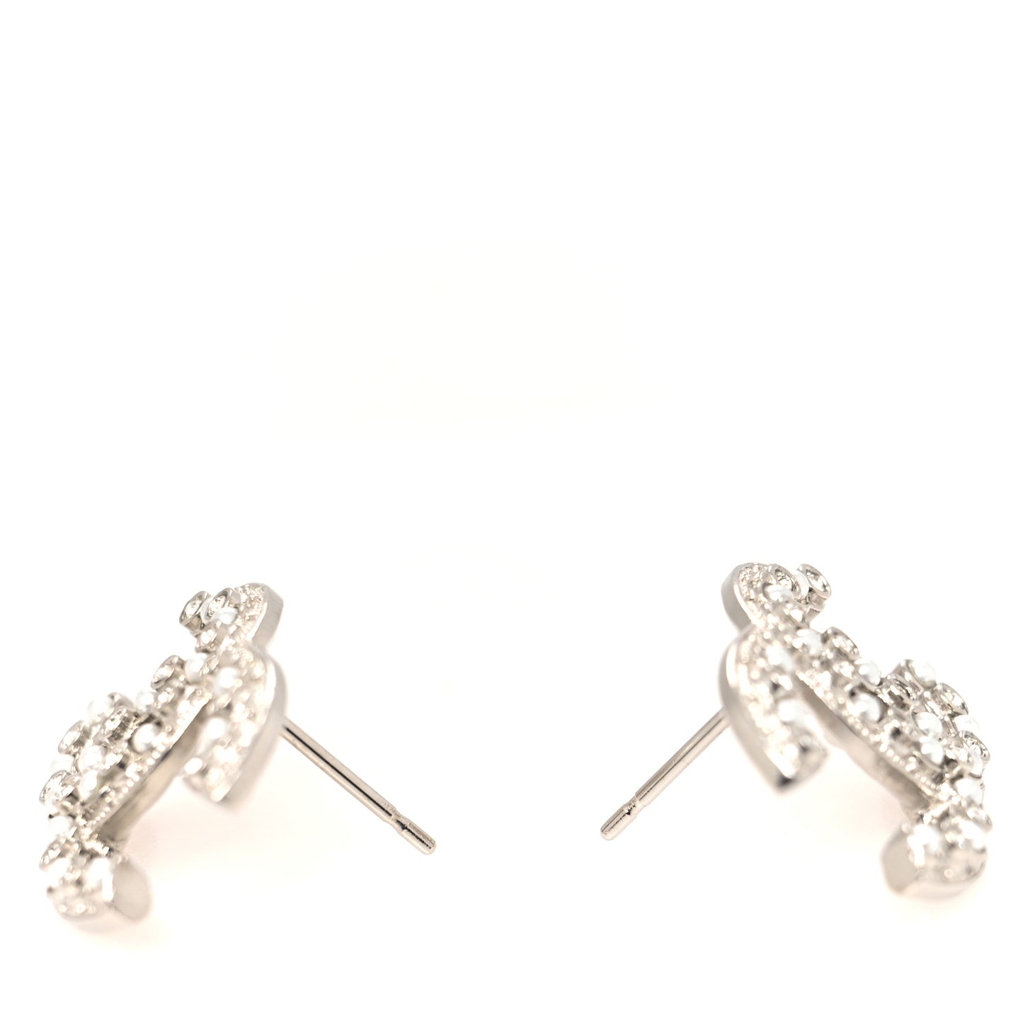 Crystal Pearl CC Earrings Silver