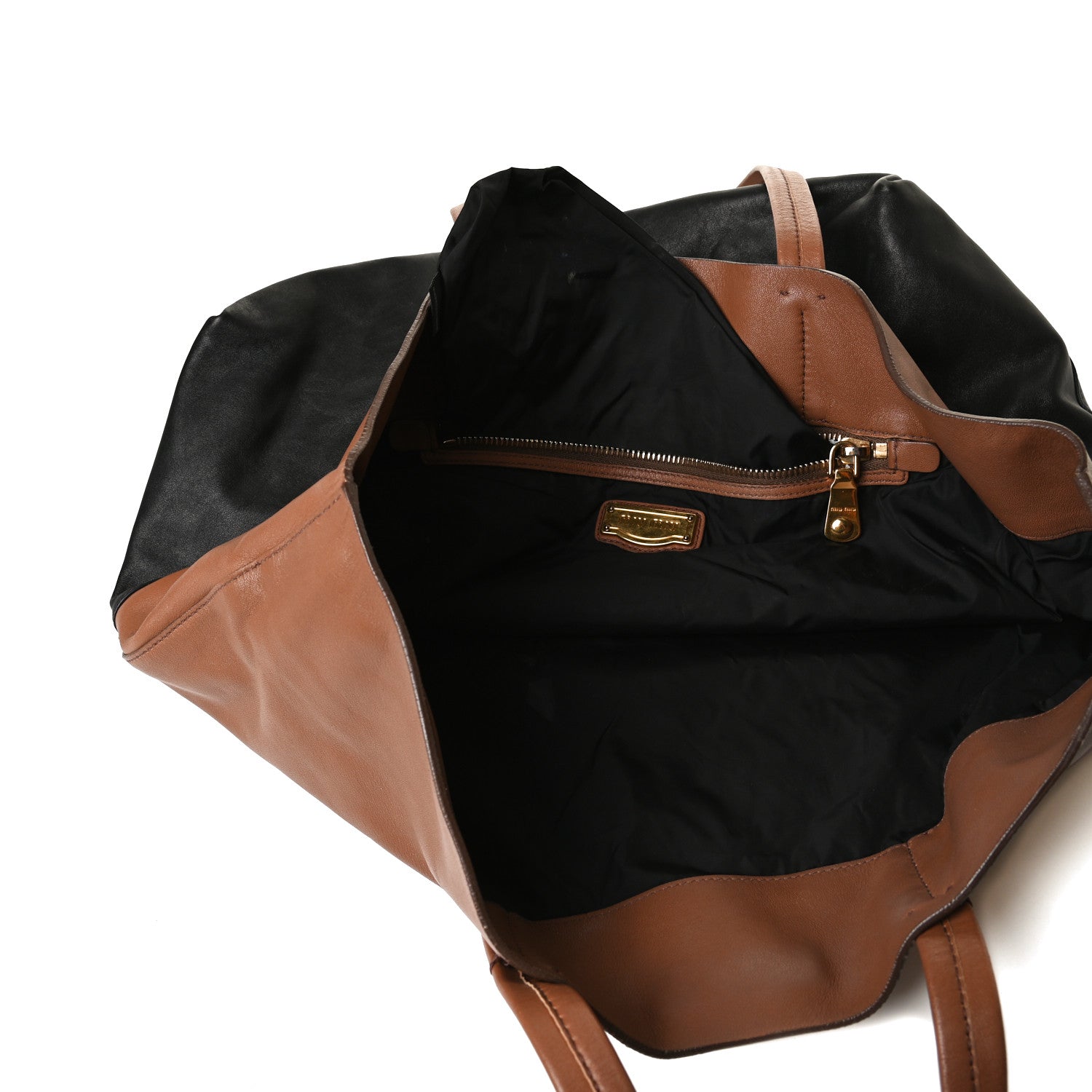 Miu Miu Vitello Soft Calf Tote Black Cannella 15 of 21