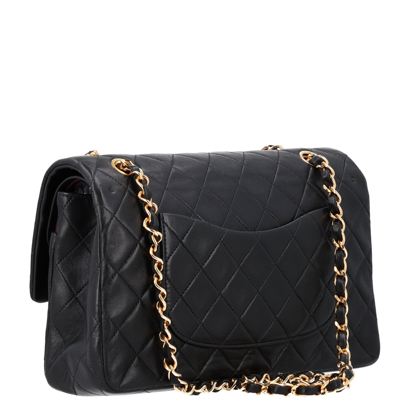 Lambskin Quilted Medium Double Flap Black