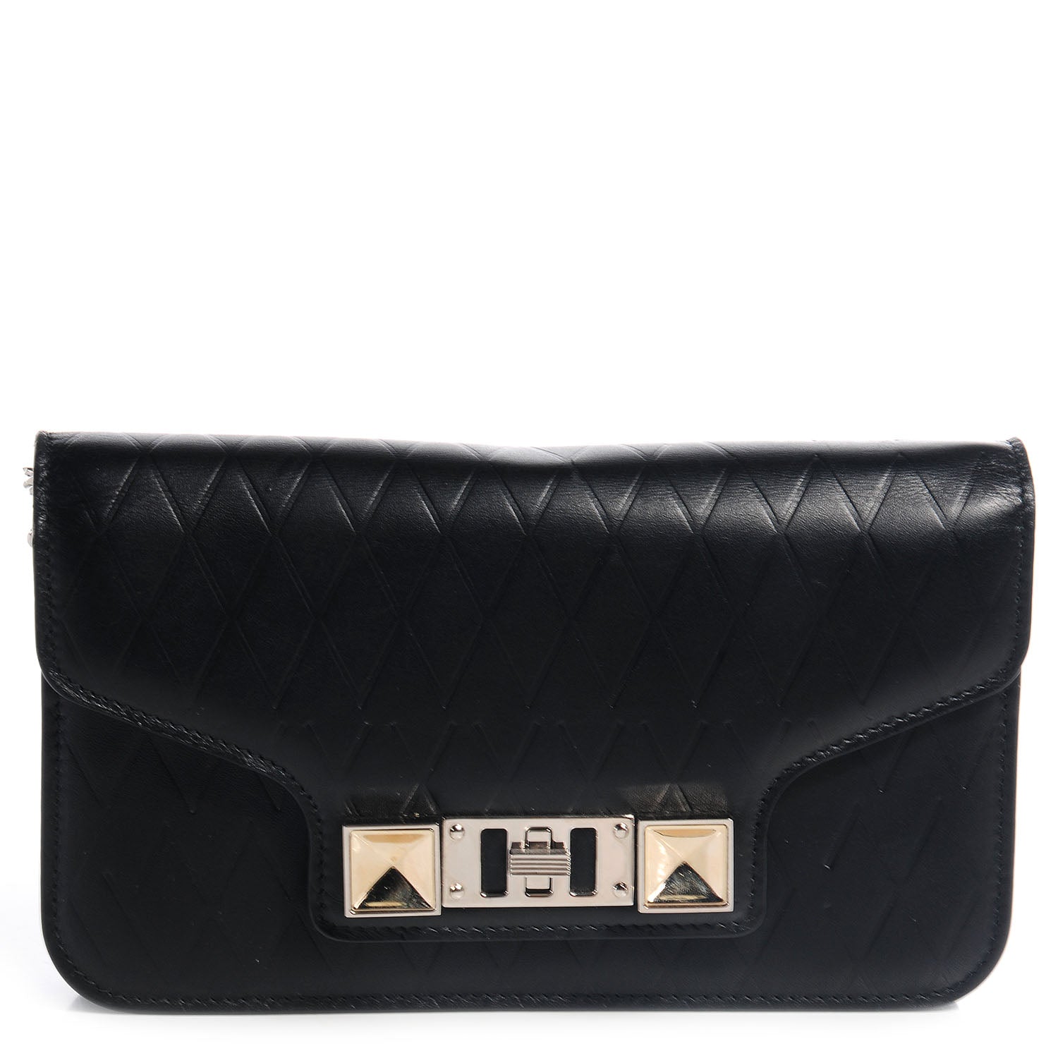 Proenza Schouler Calfskin Embossed Crosshatch PS11 Chain Wallet Black 1 of 10