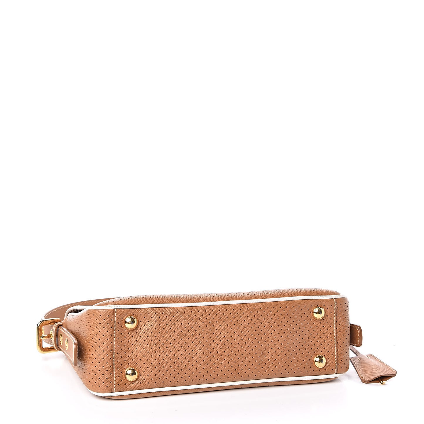 Saffiano Perforated Pushlock Flap Bag Cuoio