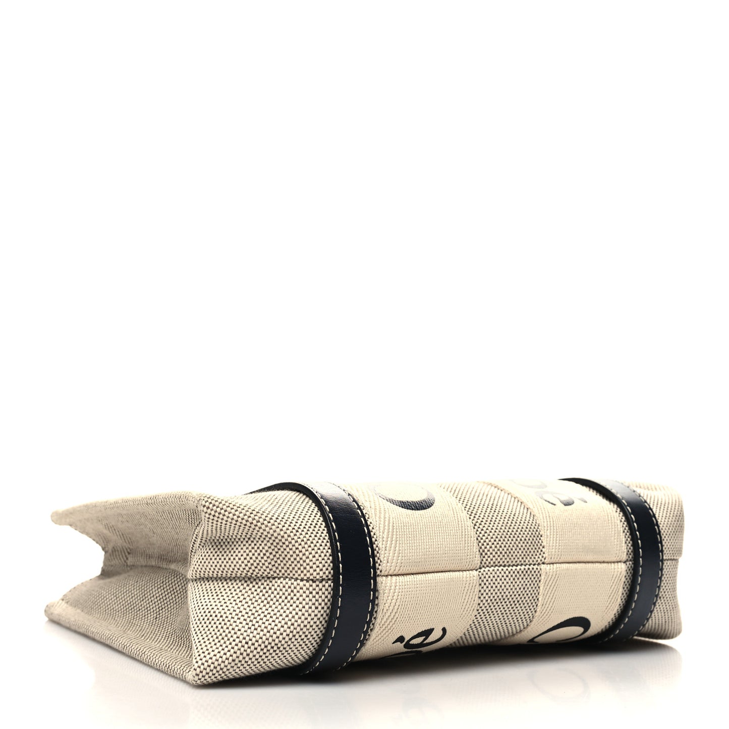 Cotton Calfskin Small Woody Ribbon Tote With Strap White Navy