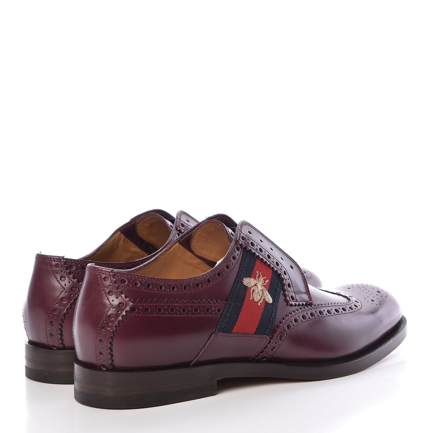 Calfskin Web Bee Embroidered Mens Slip-On Brogue Wingtip Derby Shoes 7.5 Bordeaux