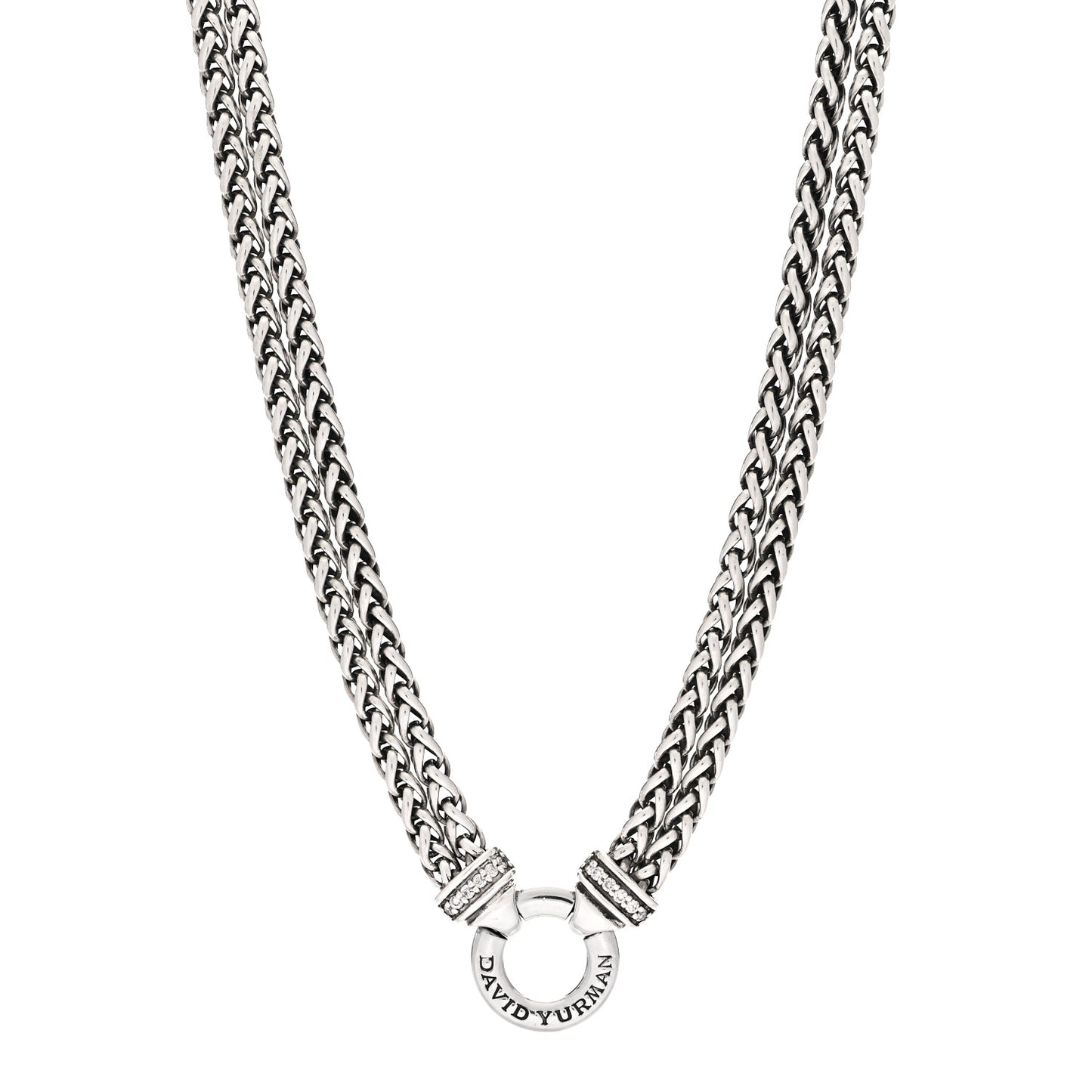 Sterling Silver Diamond 18mm Double Wheat Chain Necklace