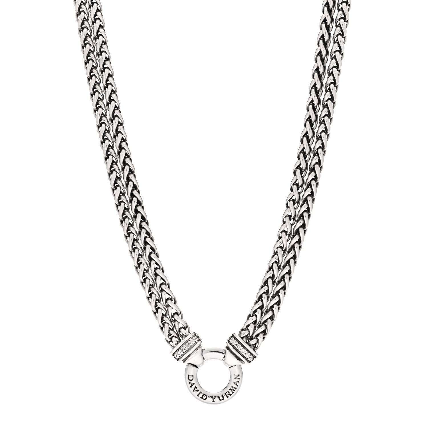 David Yurman Sterling Silver Diamond 18mm Double Wheat Chain Necklace 1 of 6
