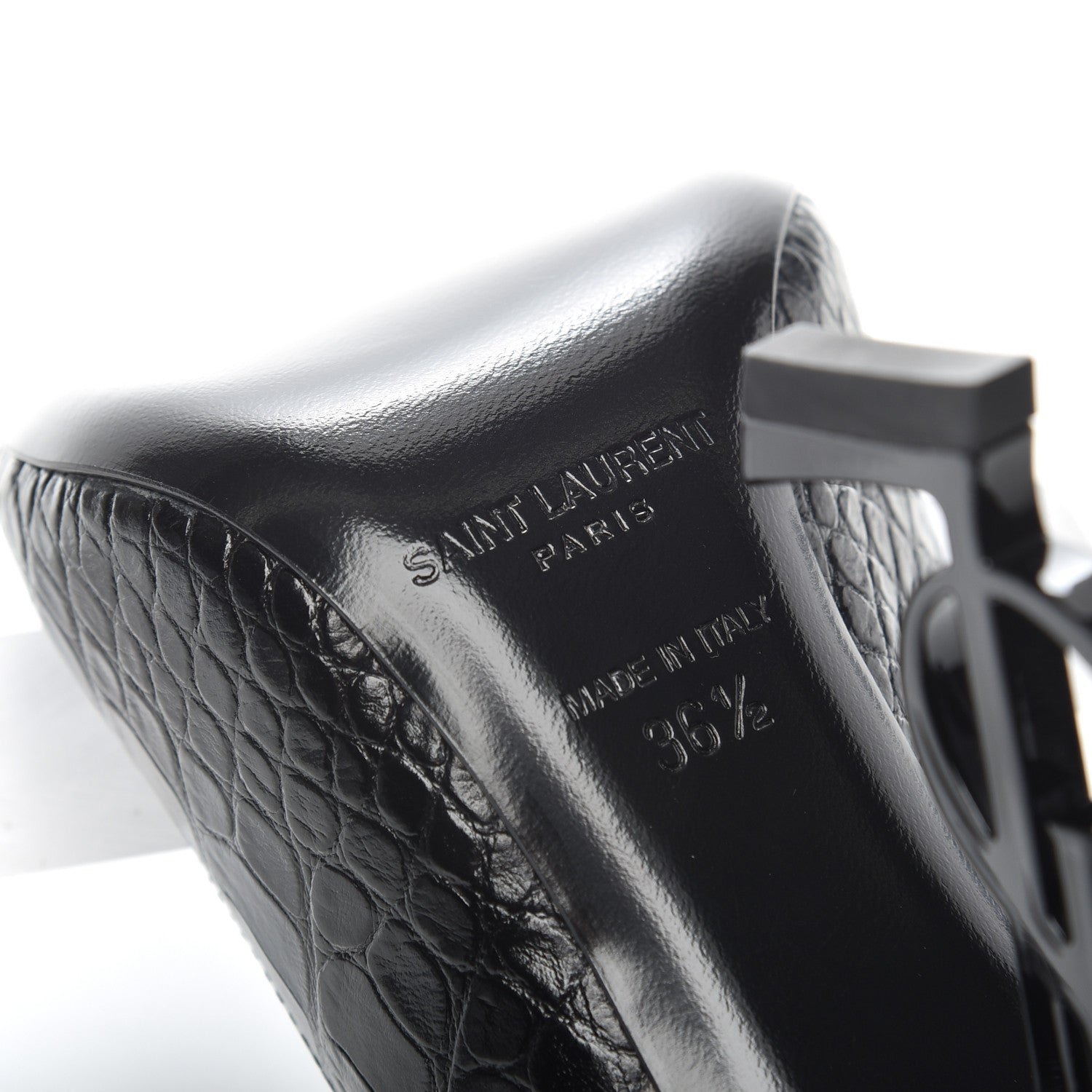 Saint Laurent Calfskin Crocodile Embossed Opyum 110 Pumps 36.5 Black 7 of 9