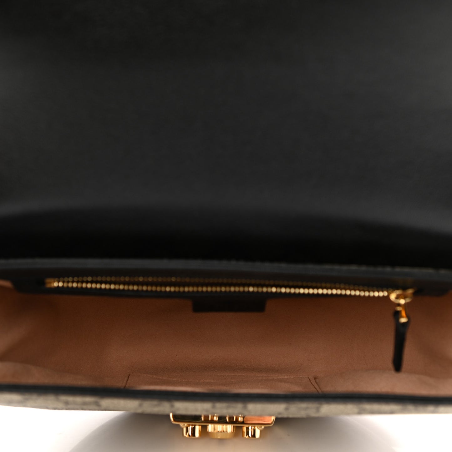 GG Supreme Monogram Calfskin Small Padlock Messenger Shoulder Bag Beige Black Cuir