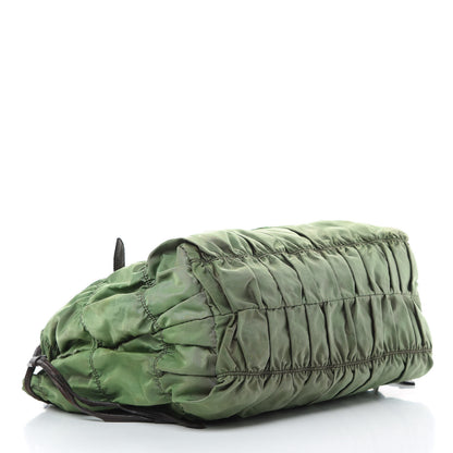 Prada Tessuto Nylon Gaufre Tote Green Brown 4 of 19