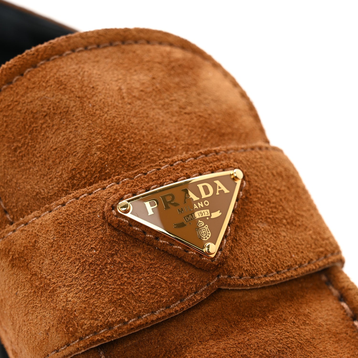 Prada Suede Metal Triangle Logo 20mm Loafers 40 Light Brown 10 of 10