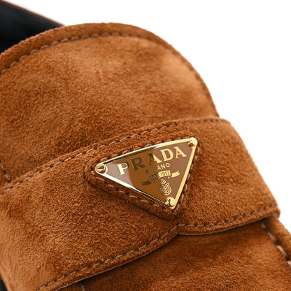 Prada Suede Metal Triangle Logo 20mm Loafers 40 Light Brown 10 of 10