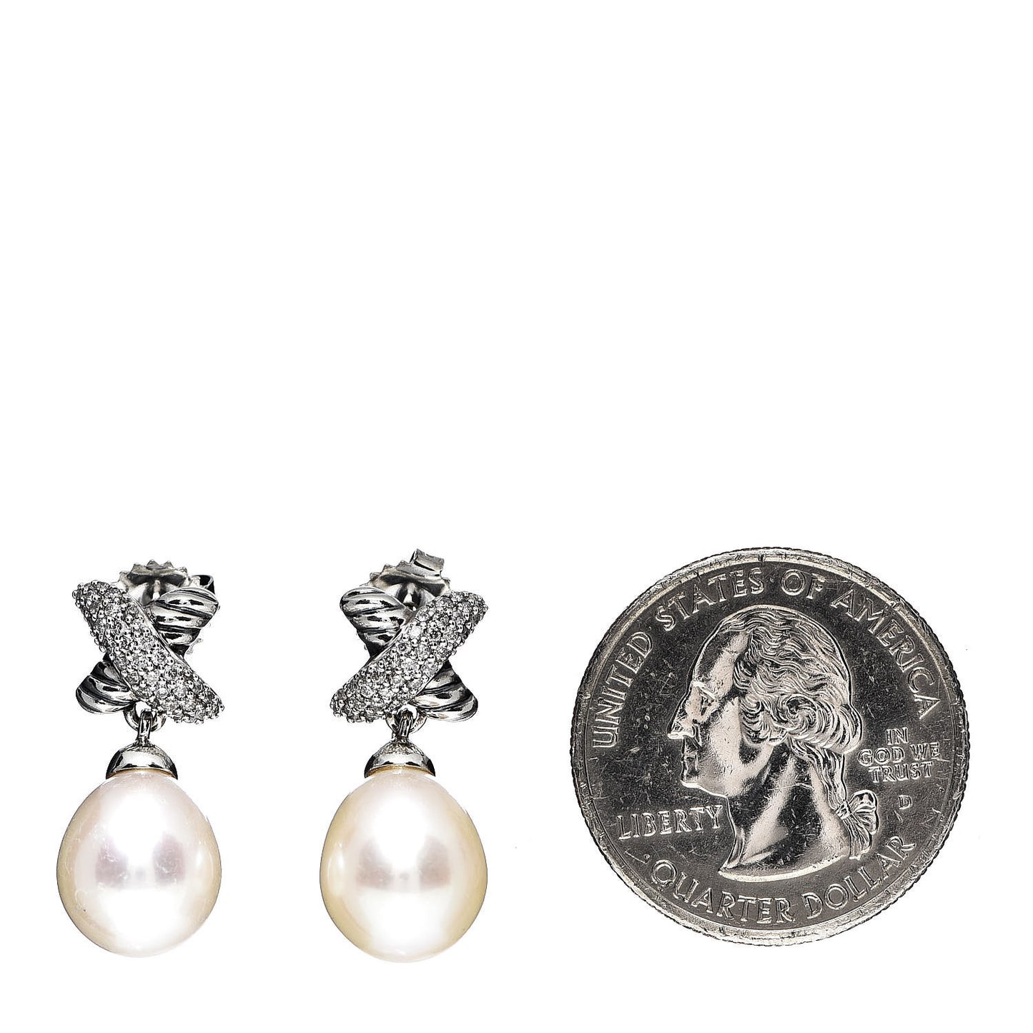 Sterling Silver Pearl Diamond X Drop Earrings