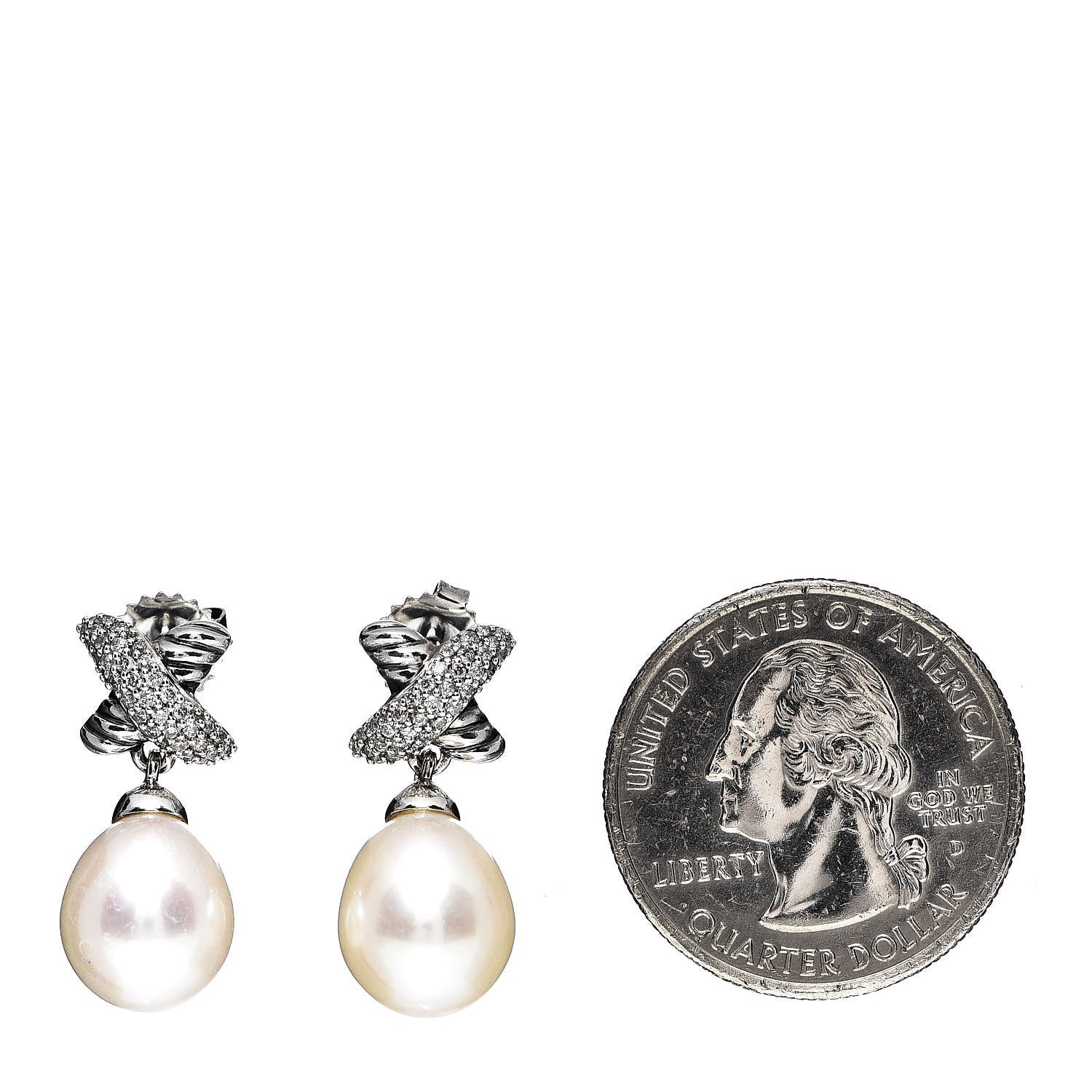 David Yurman Sterling Silver Pearl Diamond X Drop Earrings 2 of 4