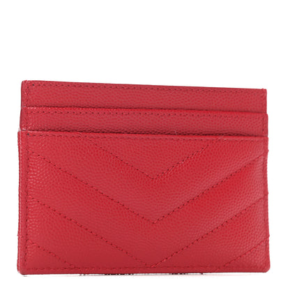 Saint Laurent Grain De Poudre Matelasse Chevron Monogram Credit Card Case New Red 2 of 5