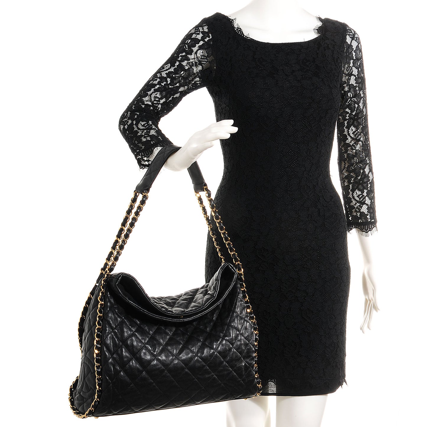 Calfskin Large Chain Me Hobo Black