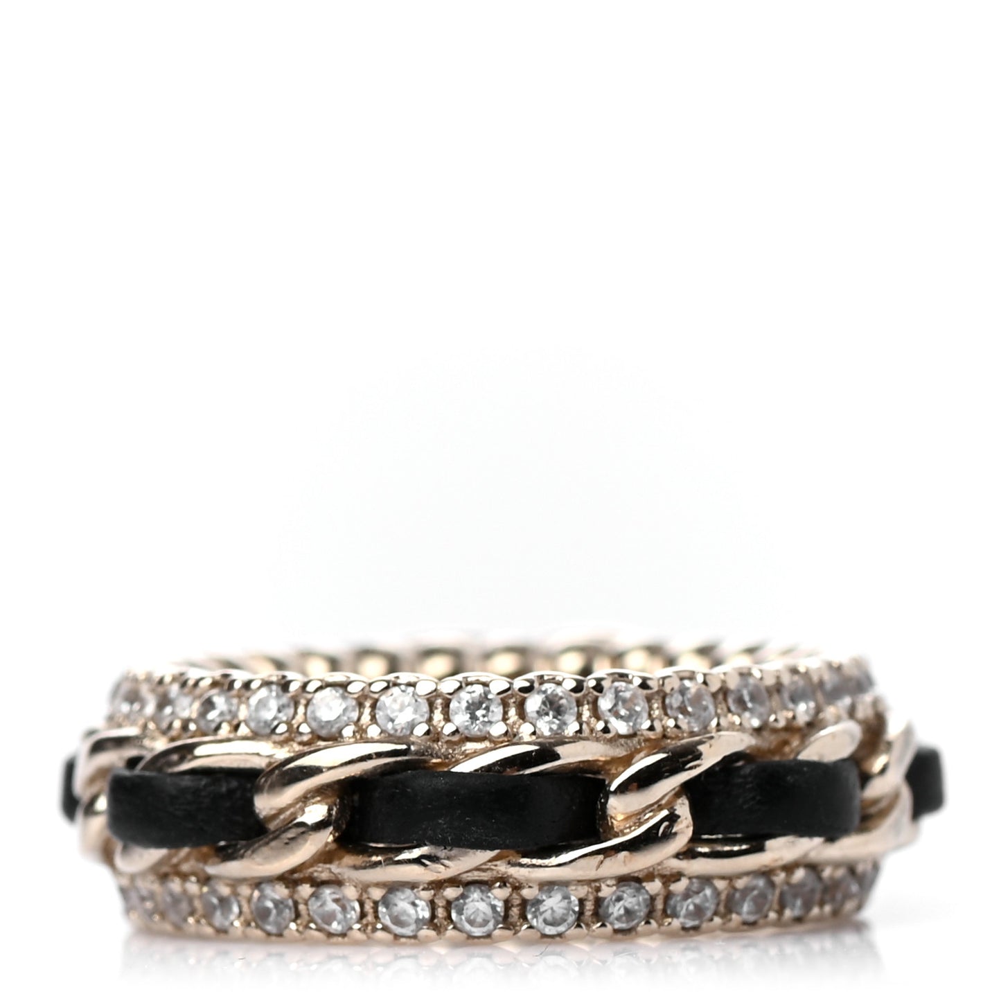 Metal Crystal Lambskin CC Ring 54 Gold Black