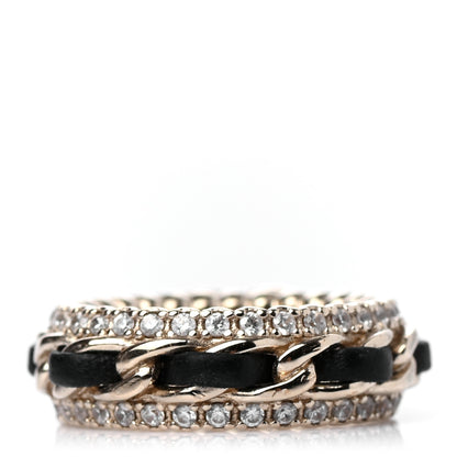 Chanel Metal Crystal Lambskin CC Ring 54 Gold Black 3 of 4