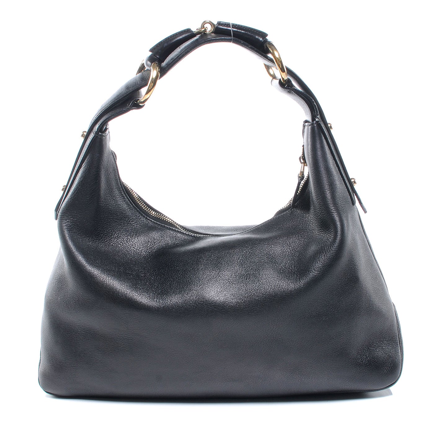 Leather Medium Horsebit Chain Hobo Black