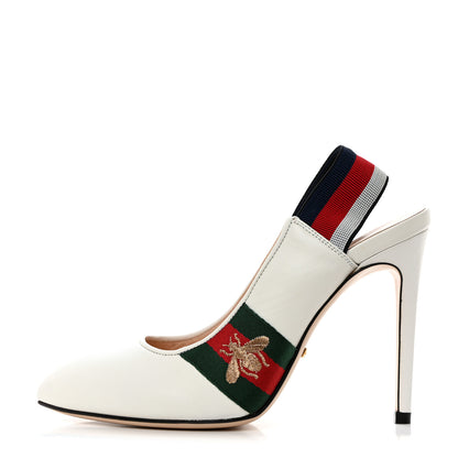 Gucci Malaga Kid Web Sylvie High Heel Slingback Pumps 36.5 White 1 of 9