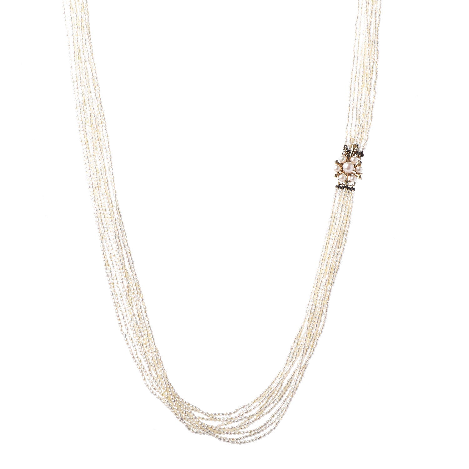 Mikimoto 14K Yellow Gold Akoya Seed Pearl Multi Strand Necklace 28" 1 of 7