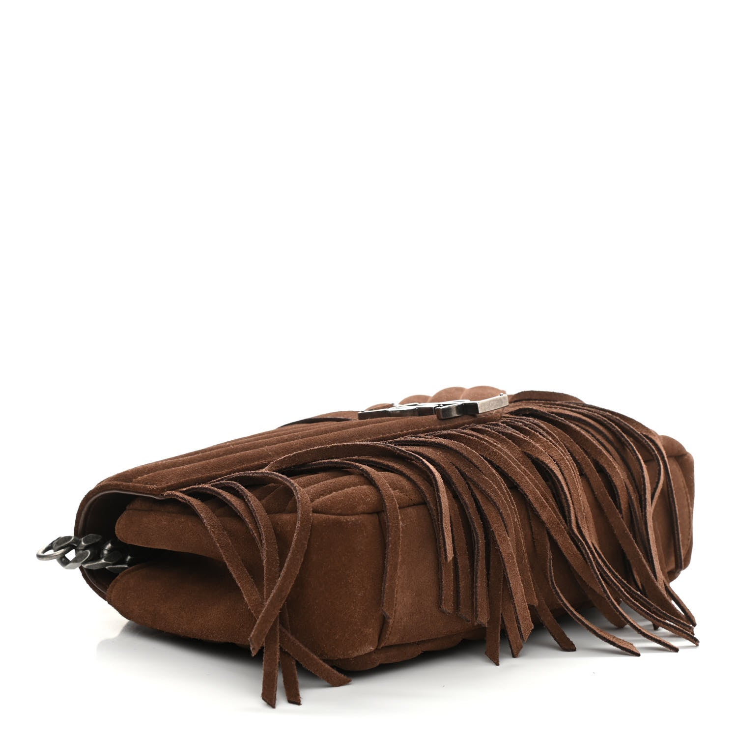Saint Laurent Suede Matelasse Chevron Fringe Monogram Medium College Bag Marron Clair 4 of 10