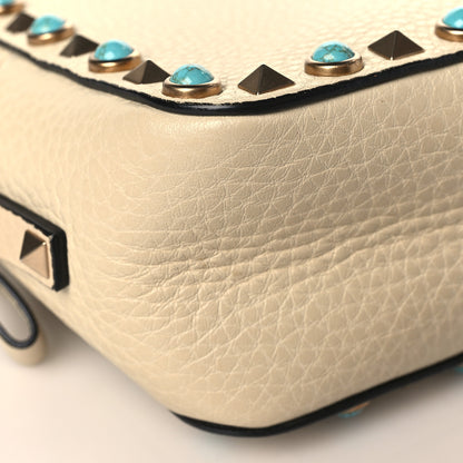 Valentino Garavani Grained Calfskin Turquoise Rockstud Rolling Camera Crossbody Bag Ivory 7 of 9