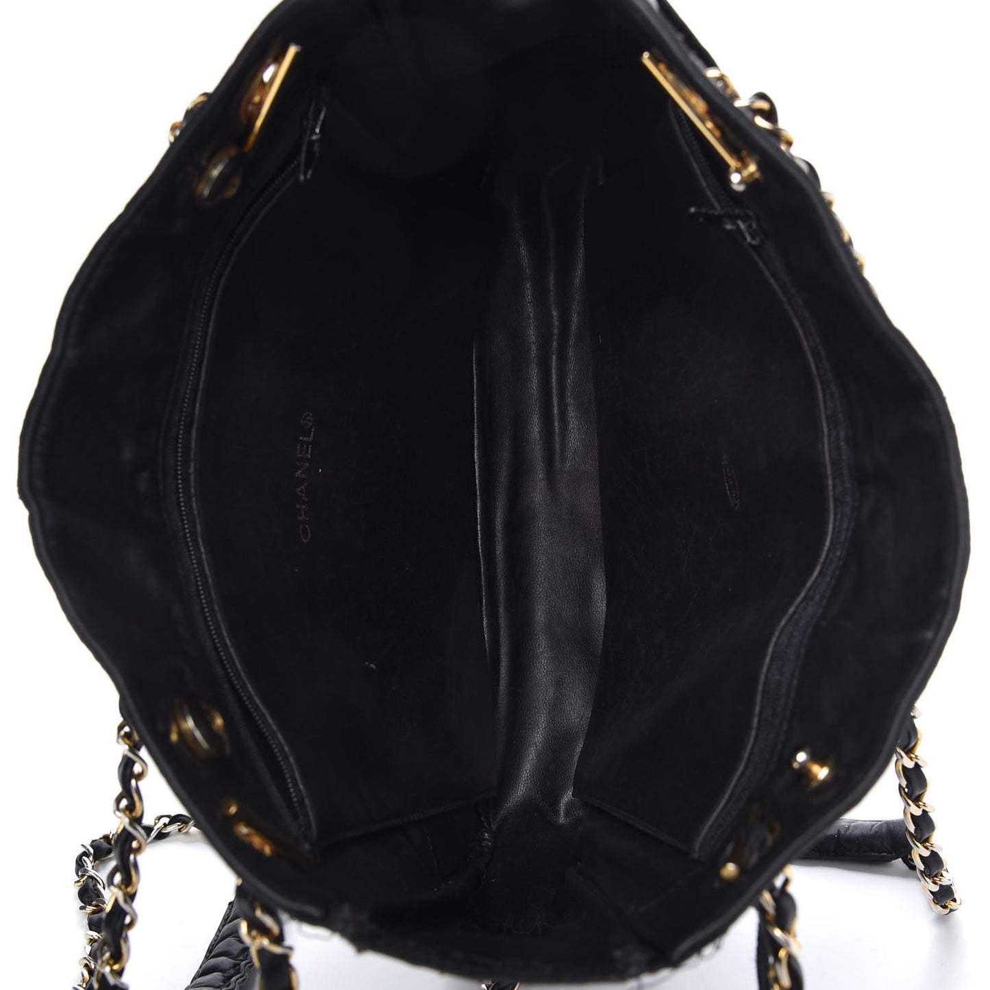 Lambskin Coated Canvas Shopping Tote Black