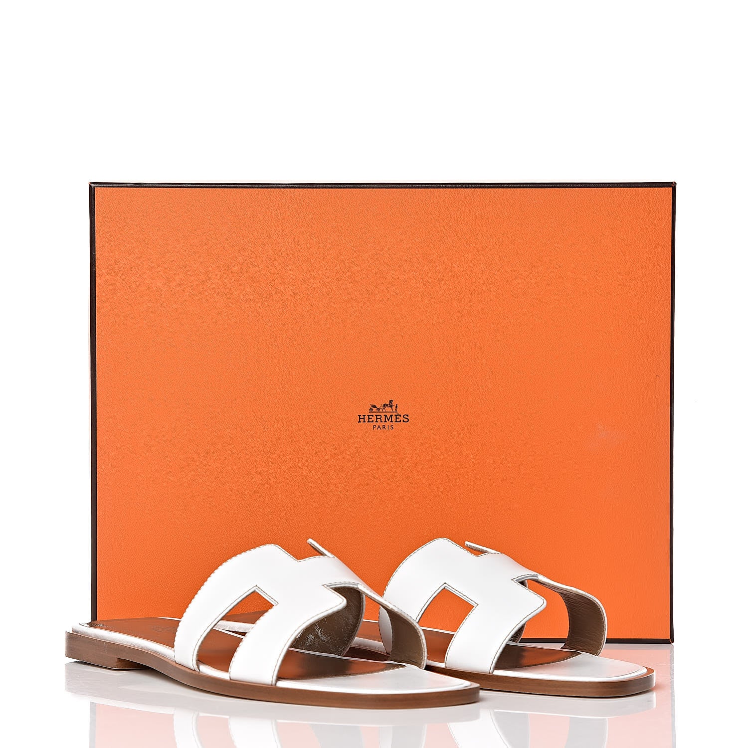 Hermes Box Calfskin Oran Sandals 38 White 8 of 8