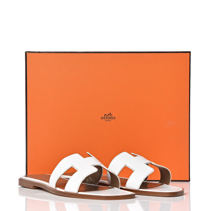 Hermes Box Calfskin Oran Sandals 38 White 8 of 8
