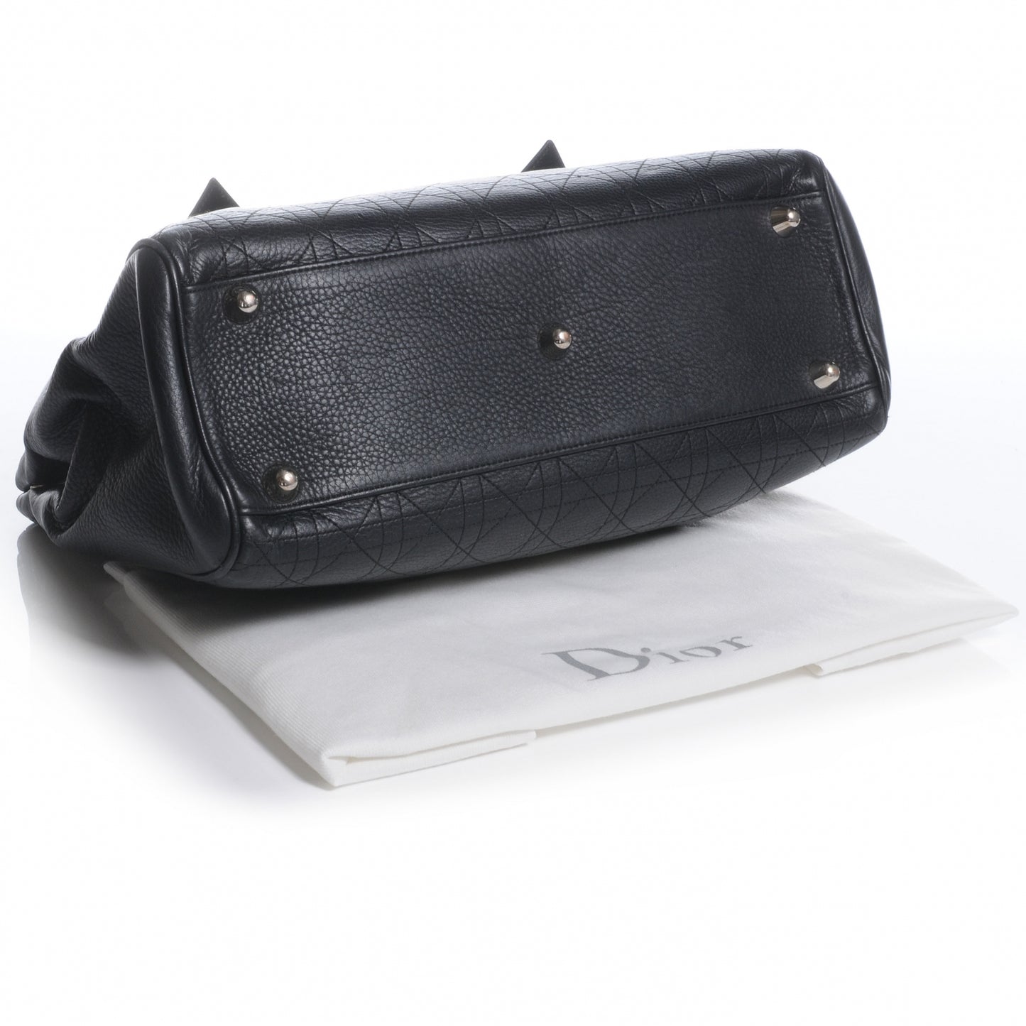 Leather Cannage Stitched Tote Black