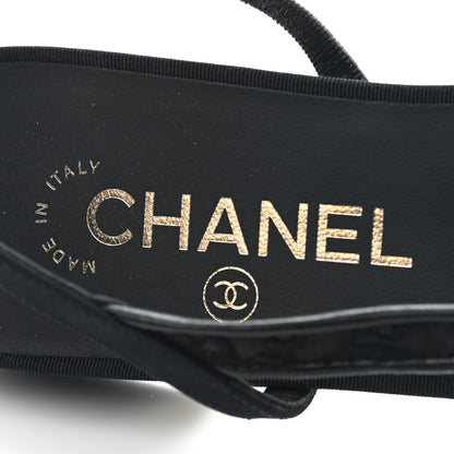Chanel Tweed Cotton Grosgrain Cap Toe CC Slingback Flats 38 Black 6 of 6