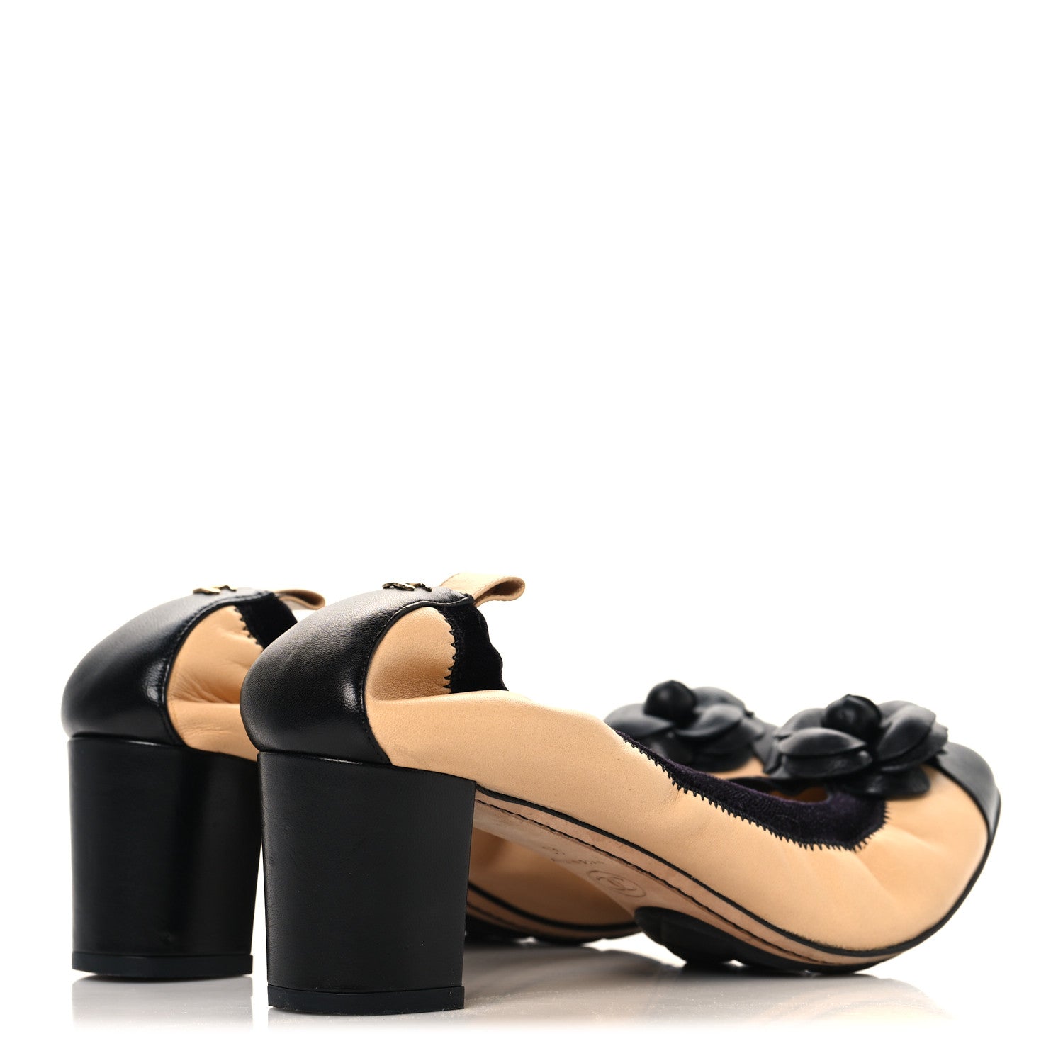Chanel Lambskin Camellia CC Elastic Stretch Pumps 40 Beige Black 5 of 9