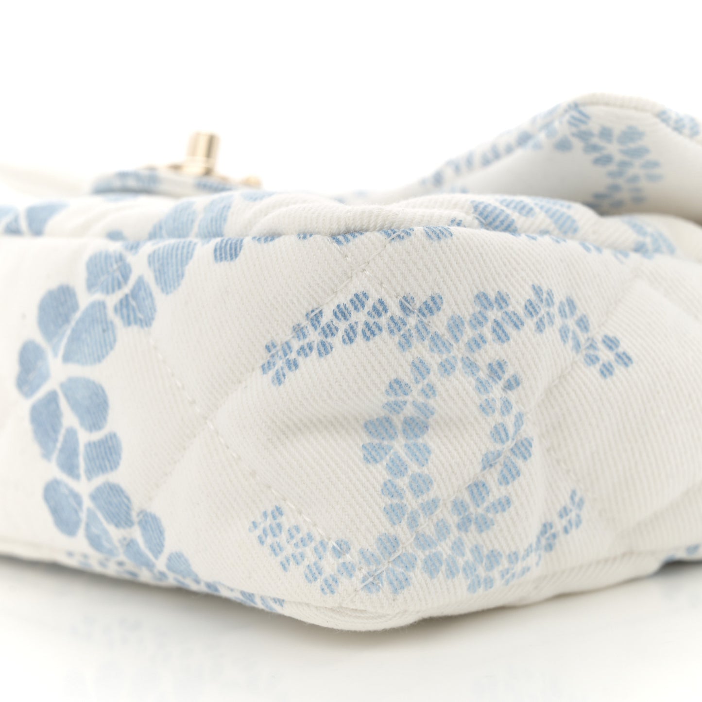 Printed Denim Quilted Mini Rectangular Flap Light Blue White