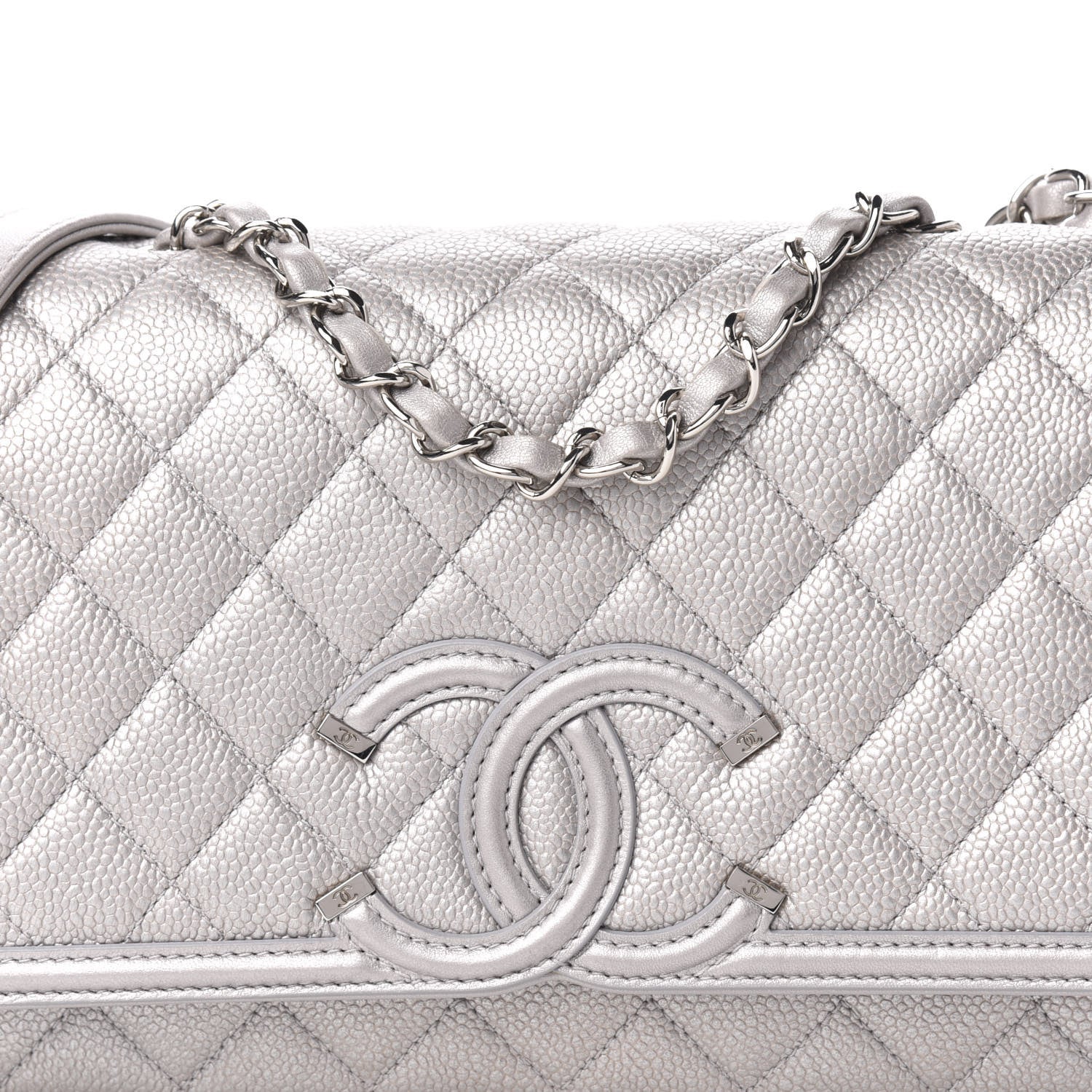 Chanel Metallic Caviar Quilted Medium CC Filigree Flap Silver 14 of 14