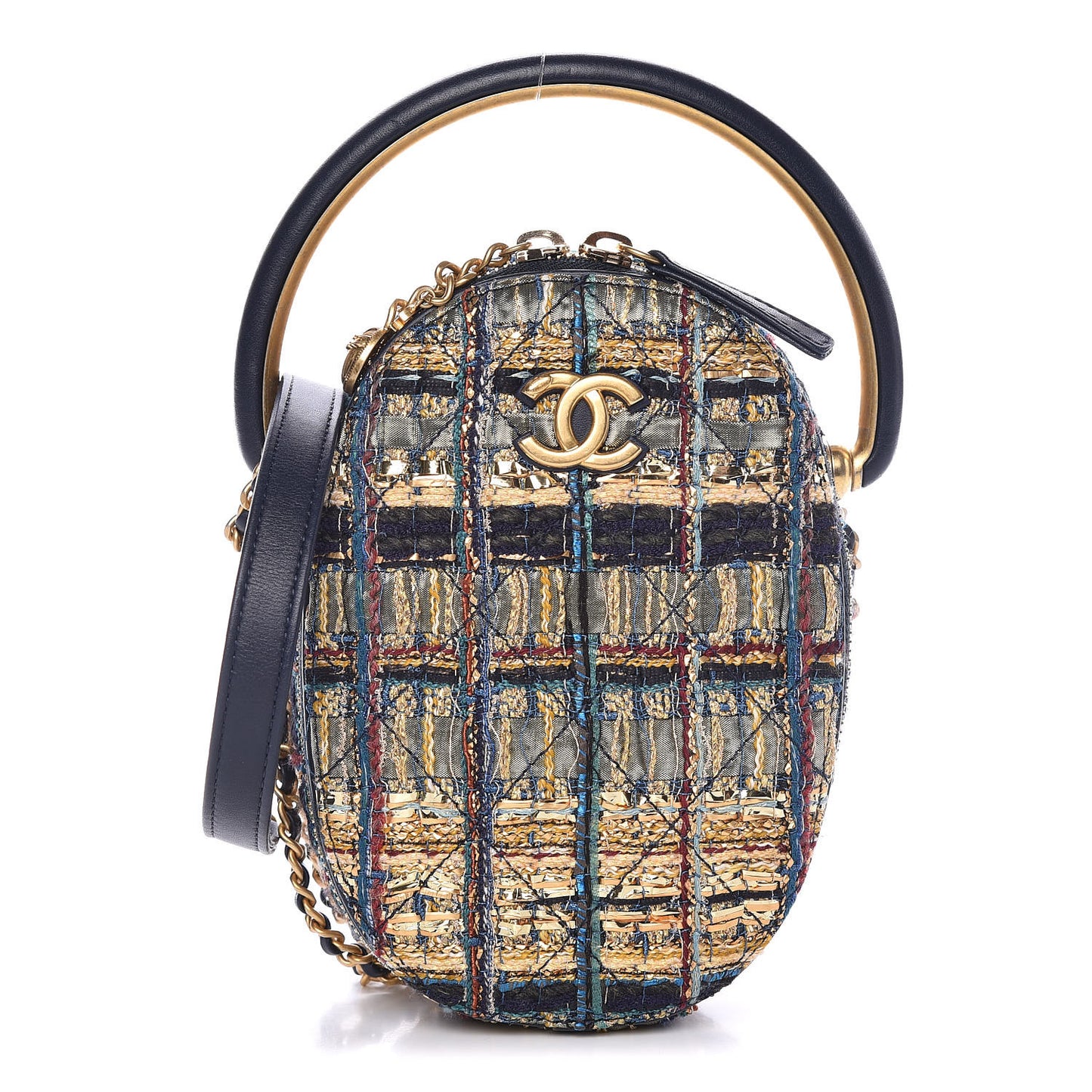 Tweed Camera Case Gold Blue Light Green Black