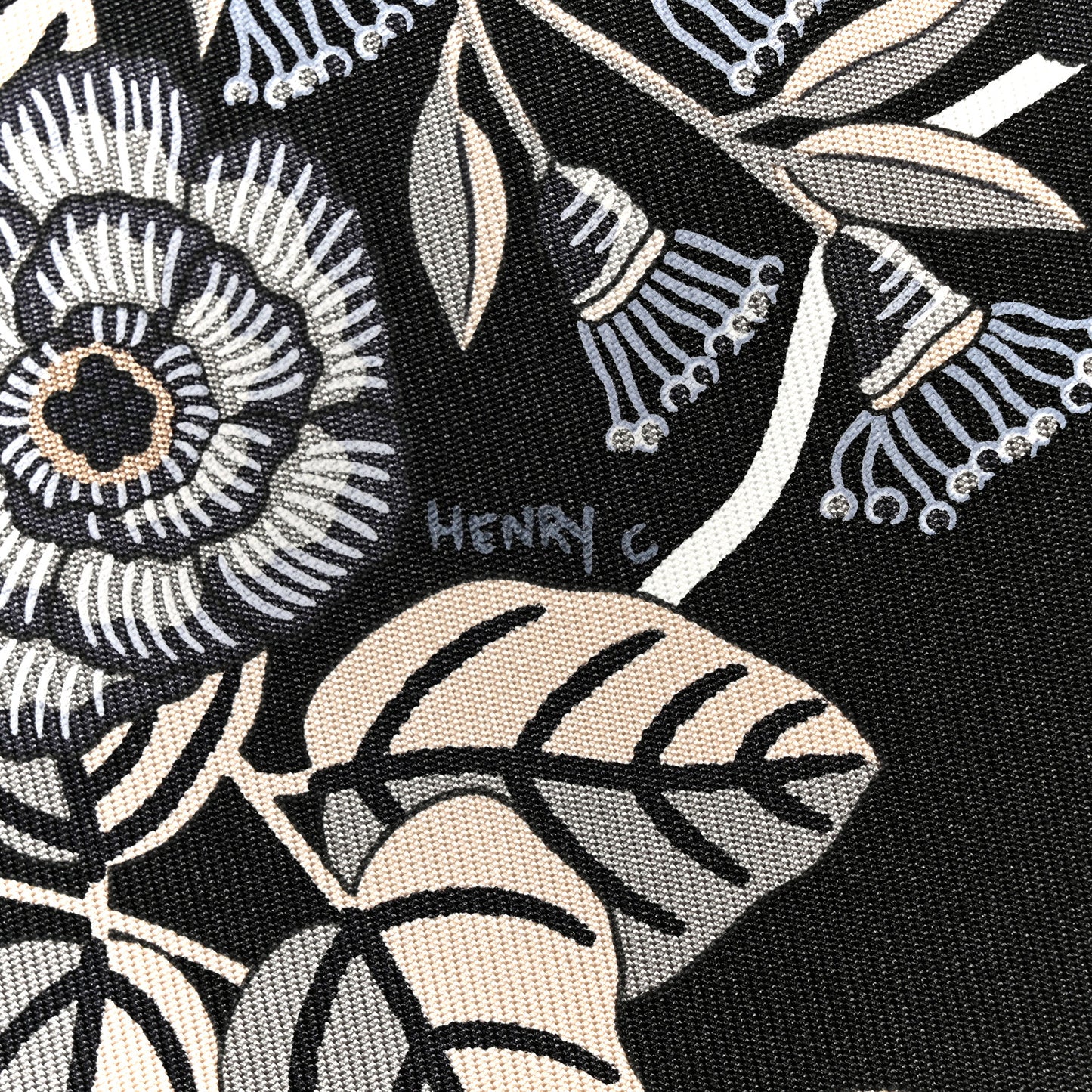 Silk Planifleurs Scarf 90 Black Gris Parchemin