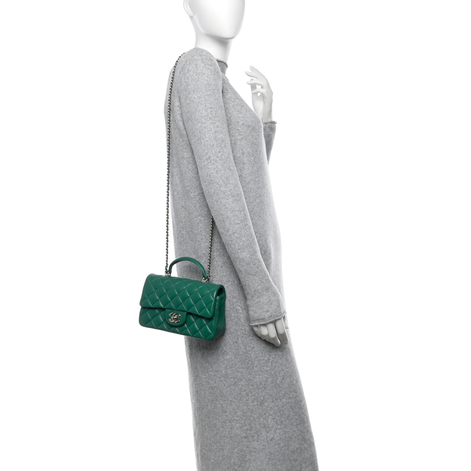 Chanel Lambskin Quilted Mini Top Handle Rectangular Flap Green 2 of 12