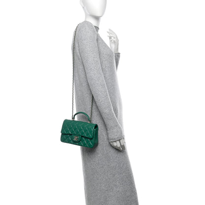 Chanel Lambskin Quilted Mini Top Handle Rectangular Flap Green 2 of 12