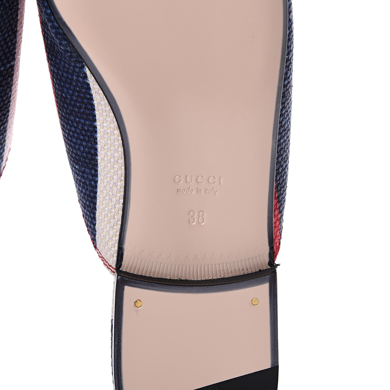 Gucci Canvas Sylvie Stripe Womens Princetown Slippers 38 Mystic White Hibiscus Red Maritime 6 of 9
