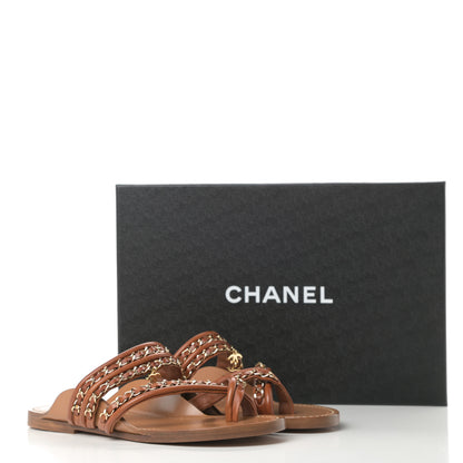 Chanel Calfskin Chain CC Thong Flat Sandals 36 Beige 9 of 9