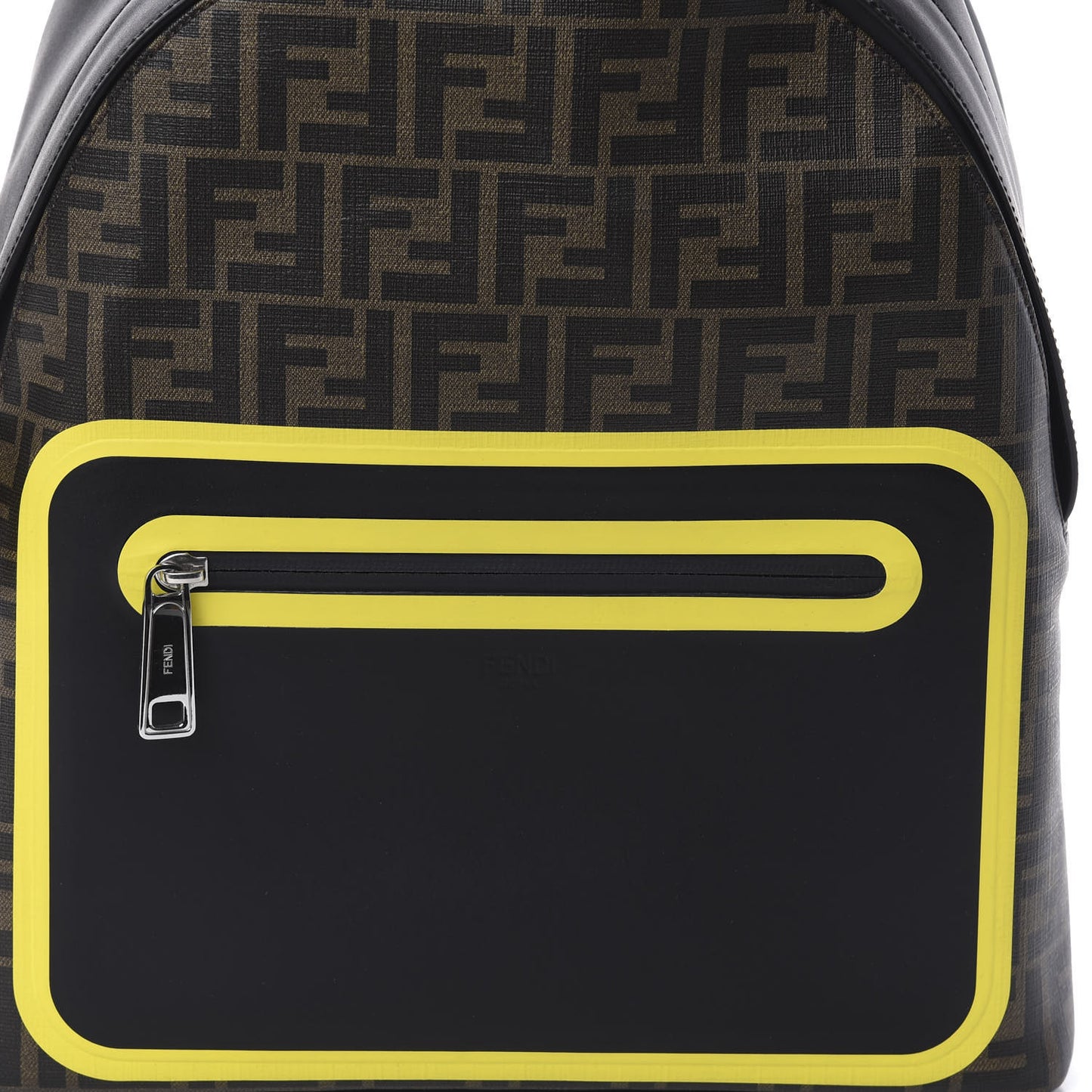 Glazed Fabric Calfskin FF 1974 Mania Pouch Pocket Backpack Mogano Panna Black Yellow