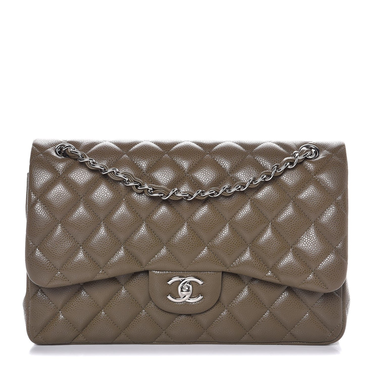 Caviar Quilted Jumbo Double Flap Khaki